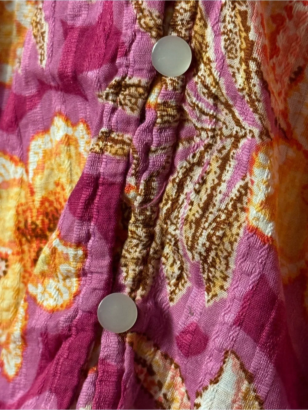 LOFT Fuchsia Oranges Floral Button-Front Puff Sleeve Blouse MEDIUM